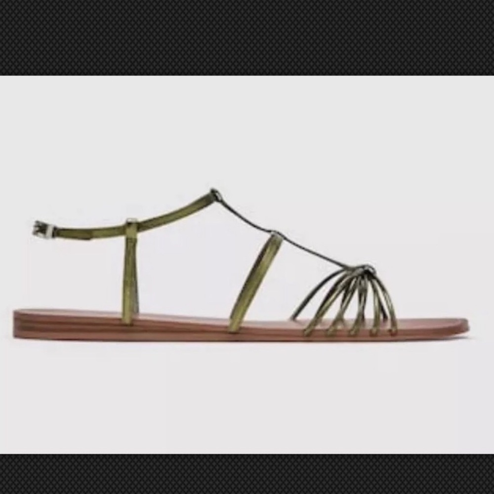 Zara Strappy Sandal Green Metallic roped Size 7.5